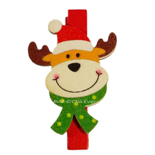 24 Klammern Holz Elche Nikolaus Christbaumschmuck Weihnachten Weihnachtsbaum Deko